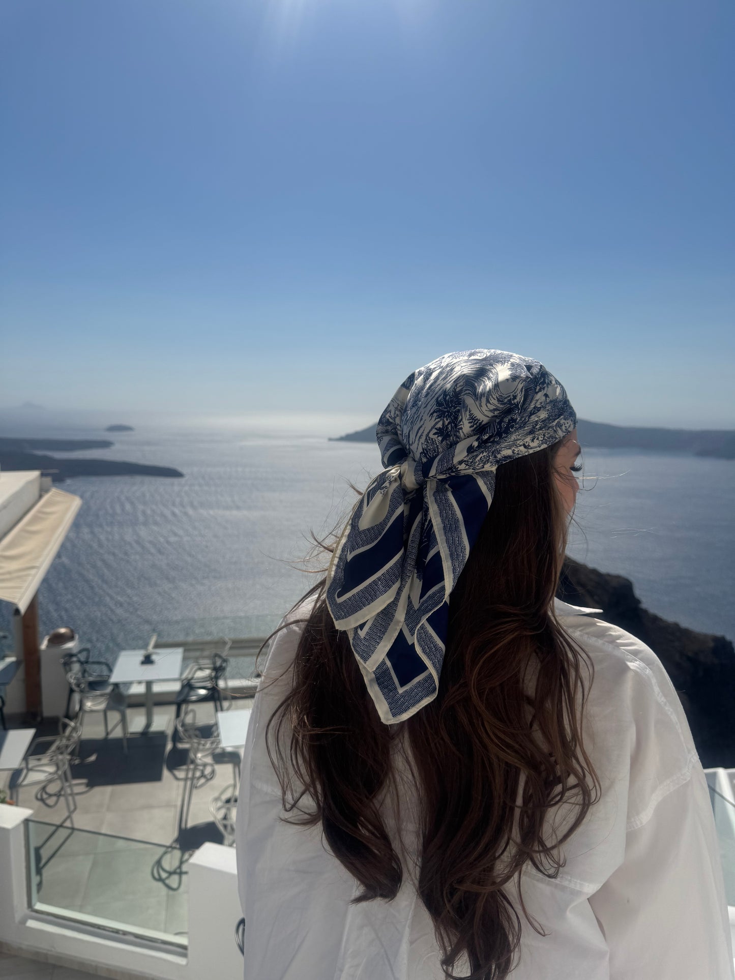 Santorini Blue - Madelyn Satin Scarf