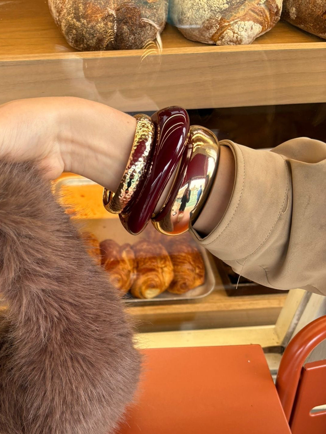 Burgundy and Gold Chunky Bangle Set