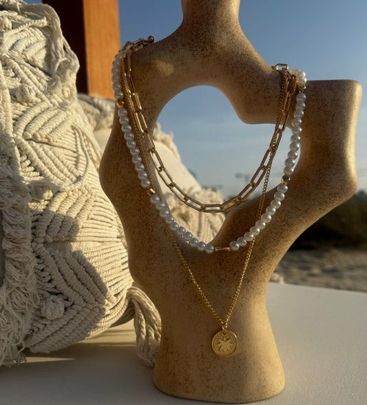 Ophelia Pearl and Gold Pendant Stack