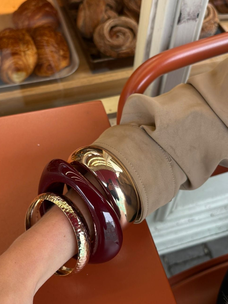 Burgundy and Gold Chunky Bangle Set