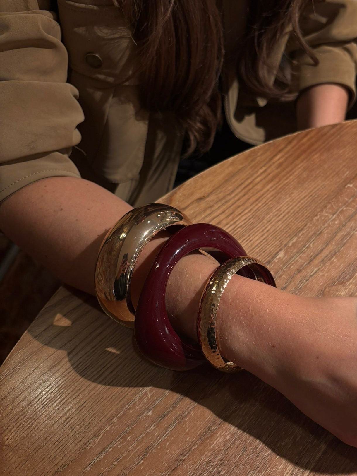 Burgundy and Gold Chunky Bangle Set