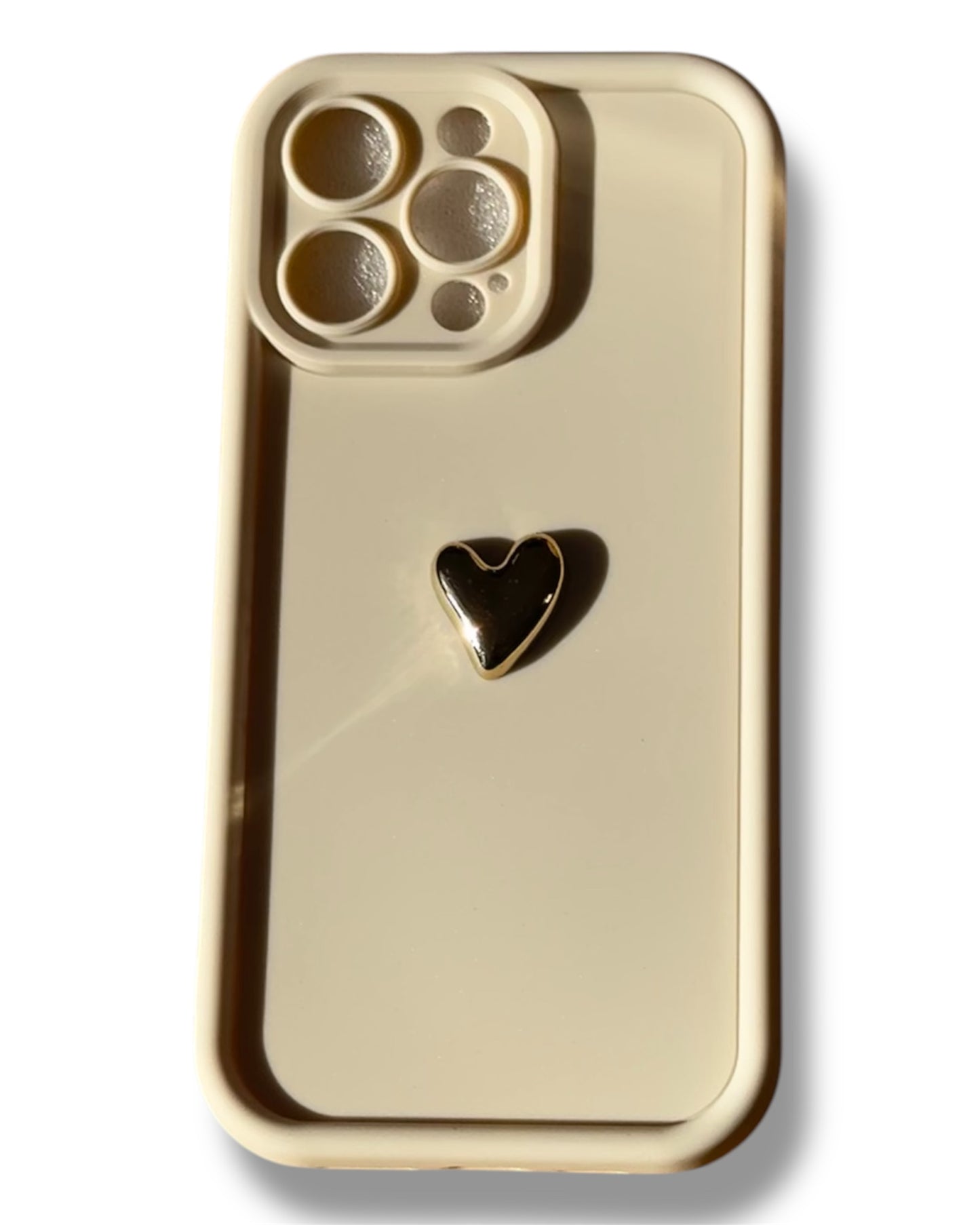 Cream Phone case with Gold Love Heart