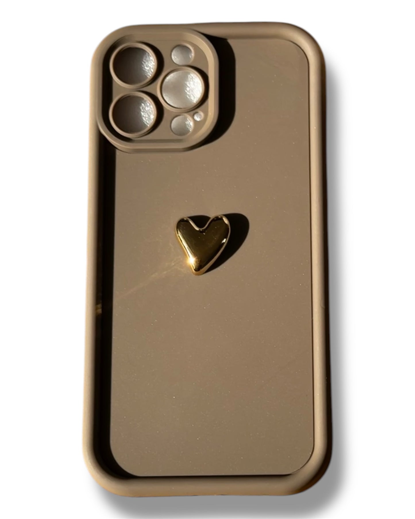 Mocha Brown Phone Case with Gold Love Heart