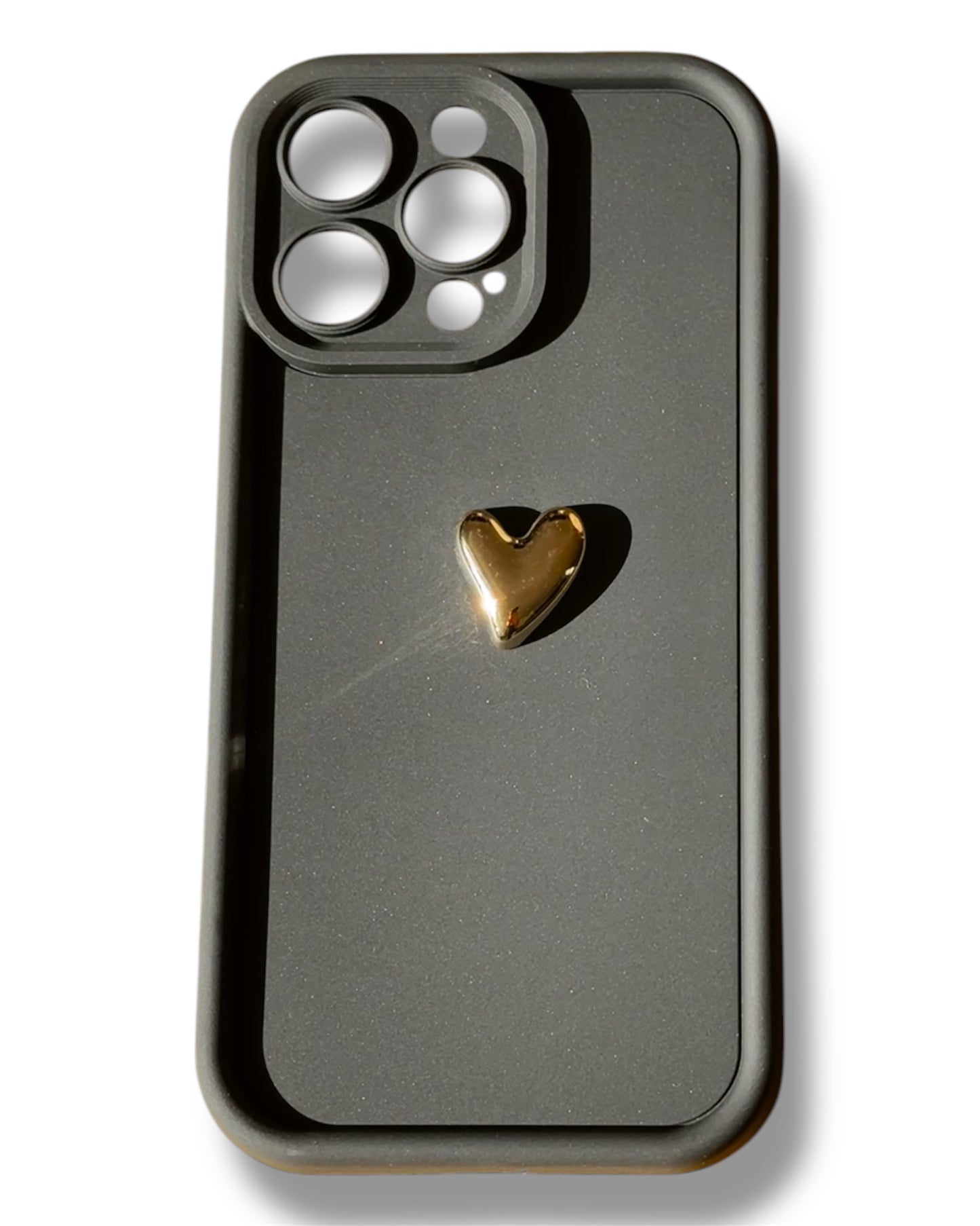 Black Phone Case with Gold Love Heart